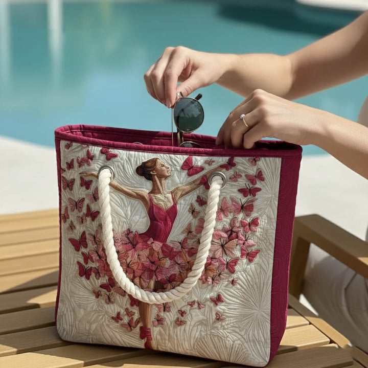 Handmade quilted beach bag - Ballerina design