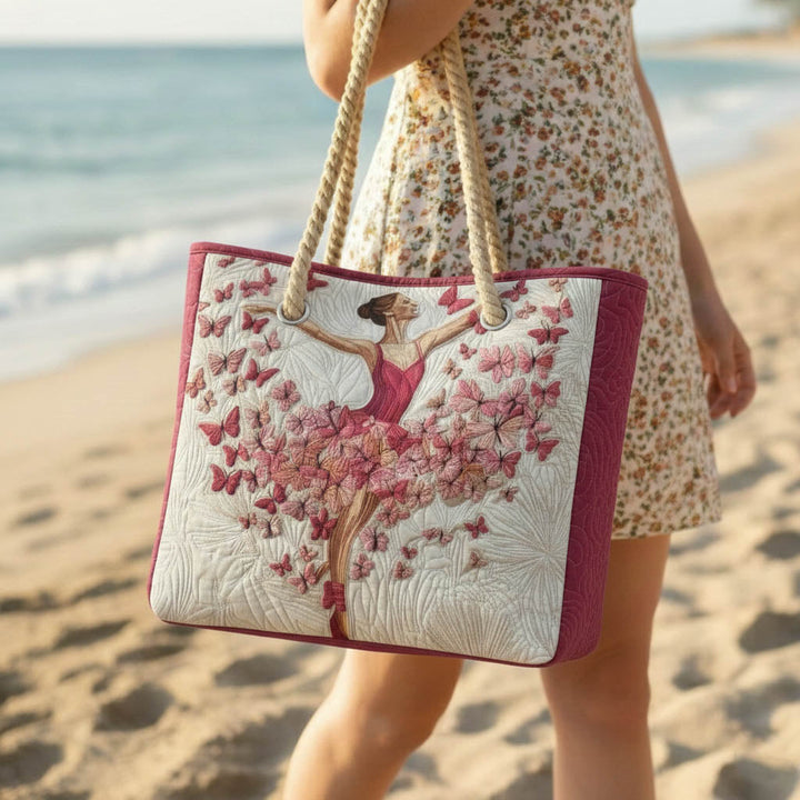 Handmade quilted beach bag - Ballerina design