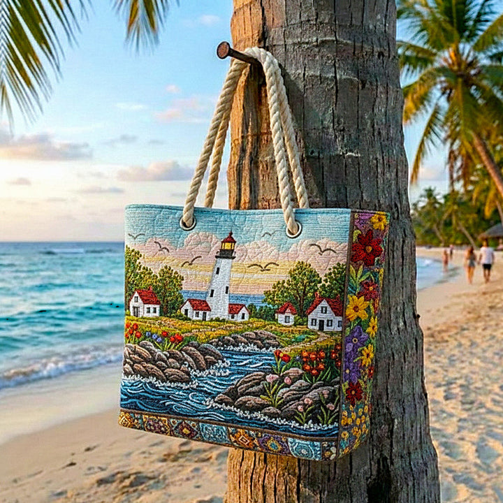 Handmade quilted beach bag - Lighthouse Glow design