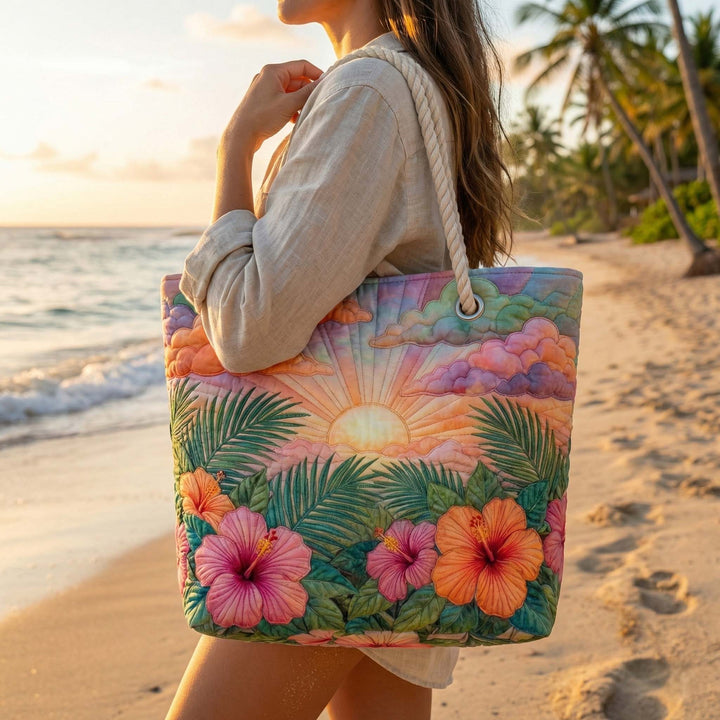 Handmade quilted beach bag - Tropical Sunrise design