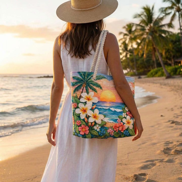 Handmade quilted beach bag - Tropical Breeze design