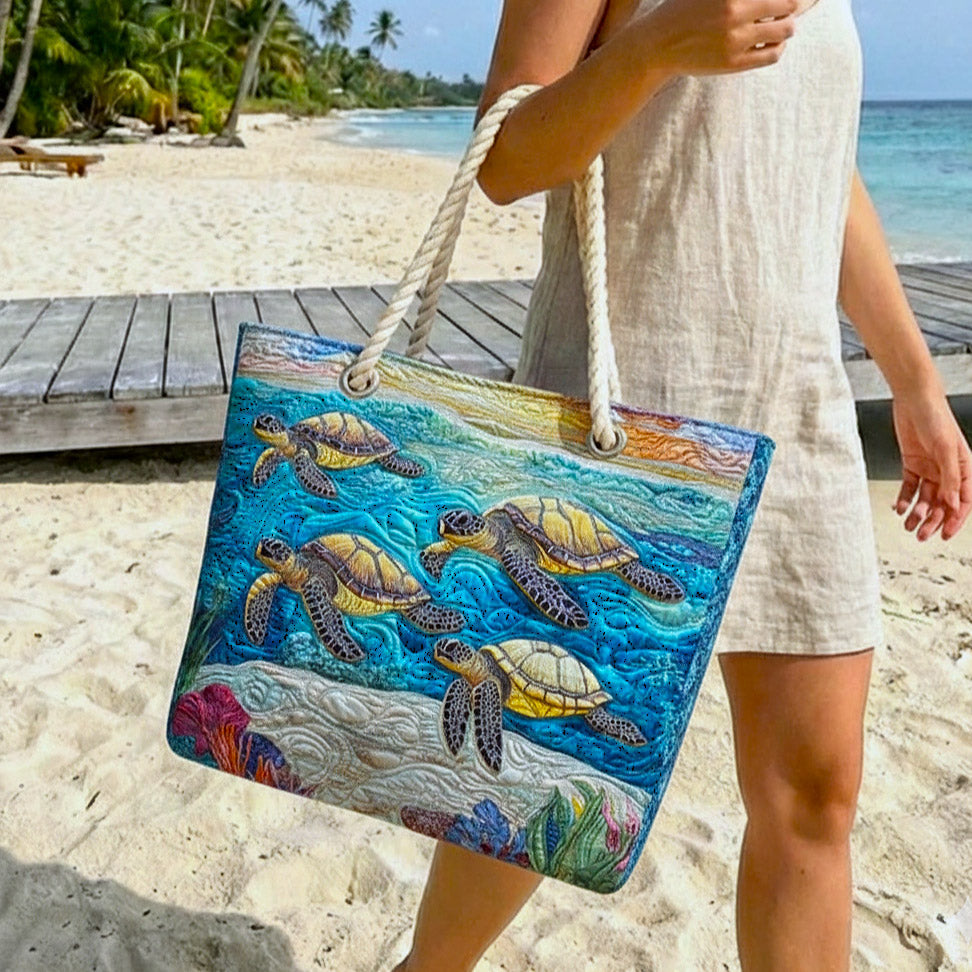 Handmade quilted beach bag - Sea Turtle design
