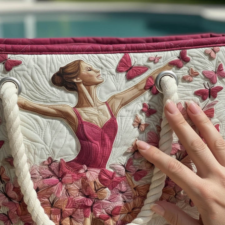 Handmade quilted beach bag - Ballerina design