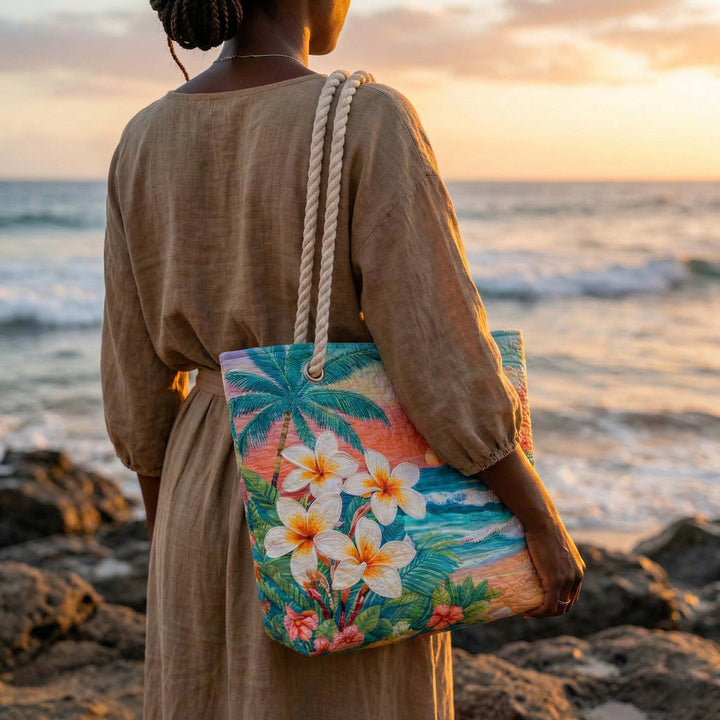 Handmade quilted beach bag - Tropical Spirit design