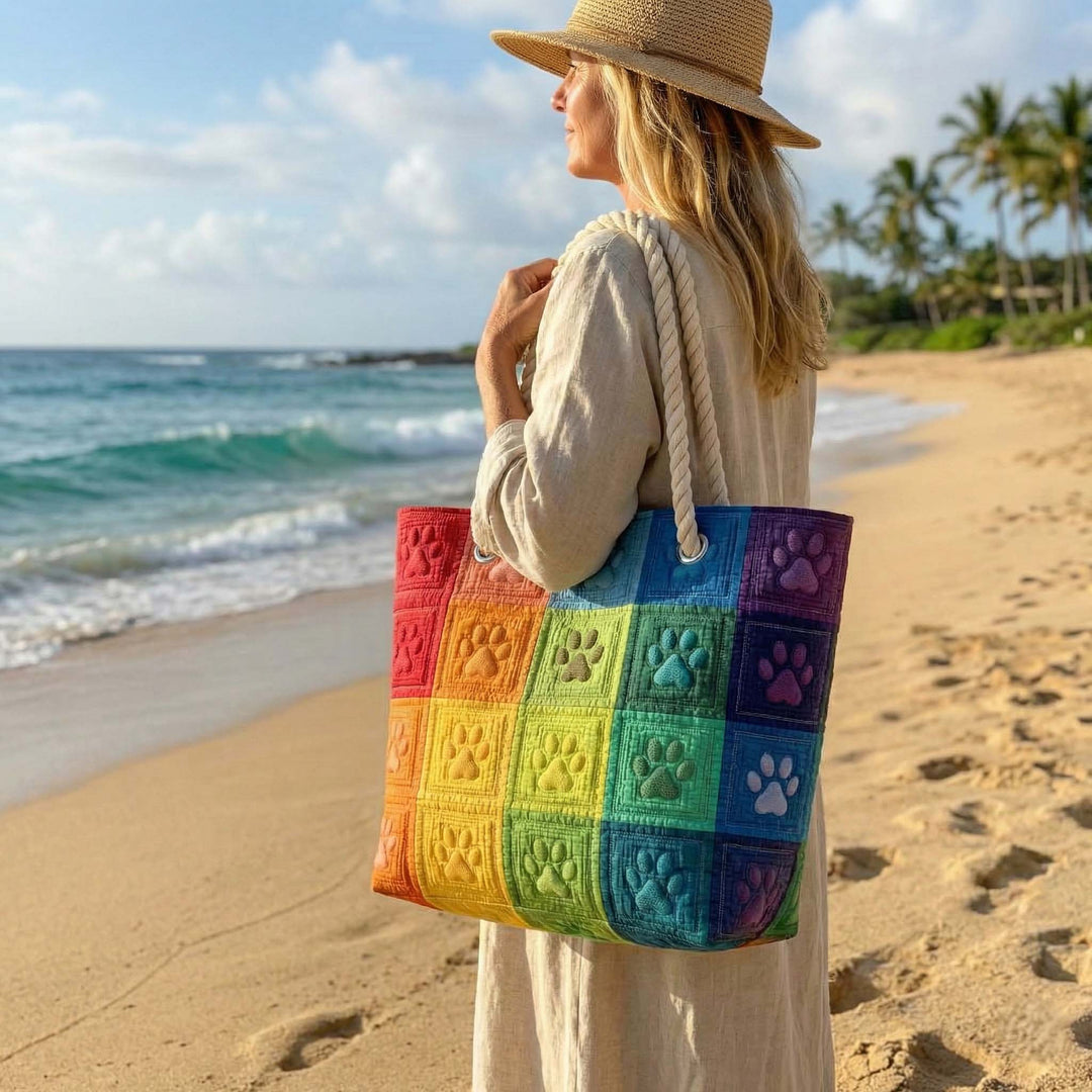 Handmade quilted beach bag - Paw Print Patch design