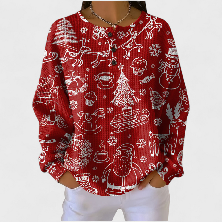 Rhona - White motifs on red - Product Photo