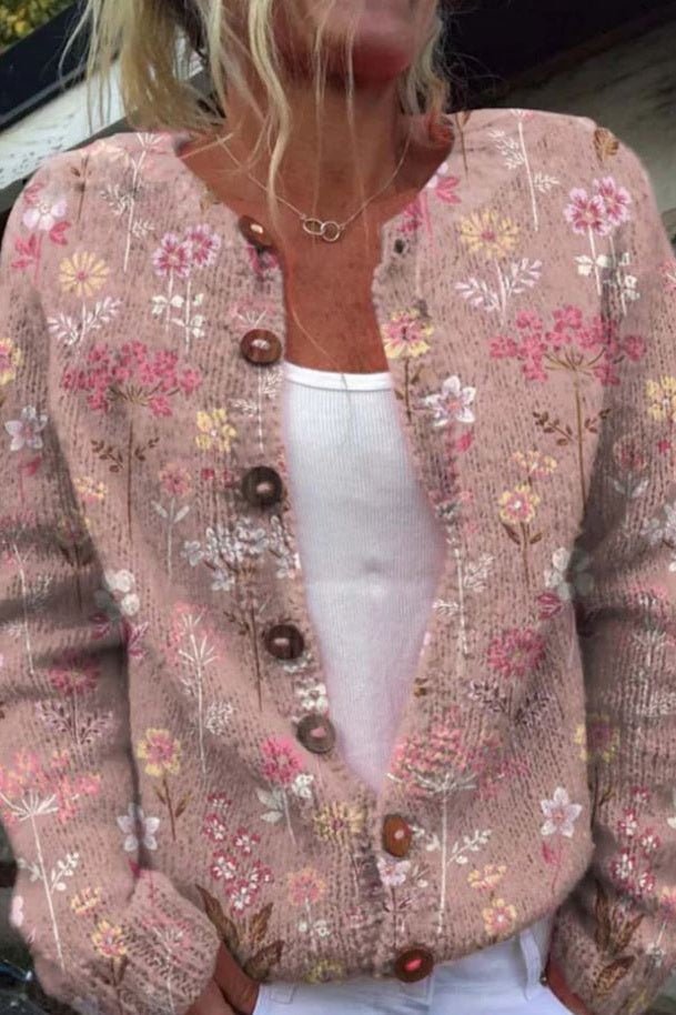 Silvia - Colourful Blossom Print Cardigan - View 5