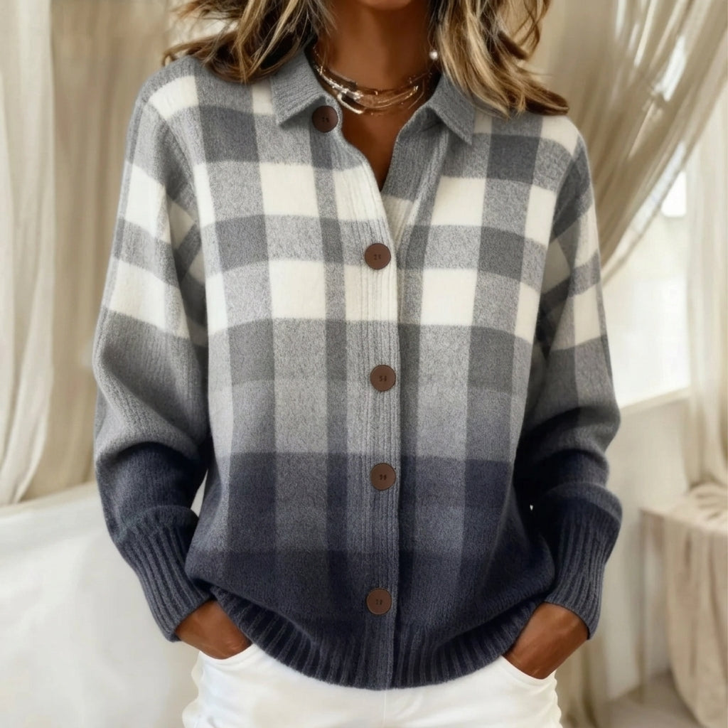 Phoebe - Grey Ombre Plaid Cardigan
