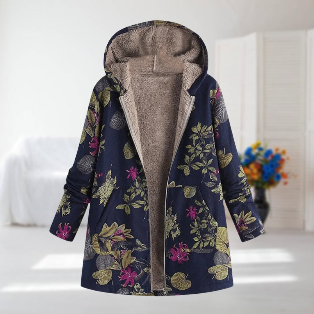 Beatrice - Navy Floral Hooded Coat