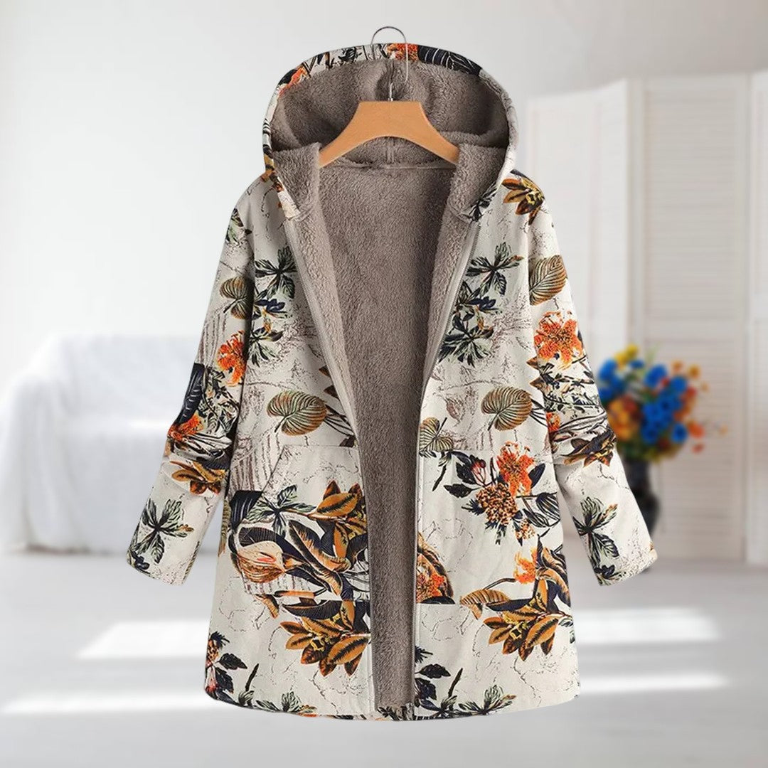 Ludovica - Cream Botanical Hooded Coat