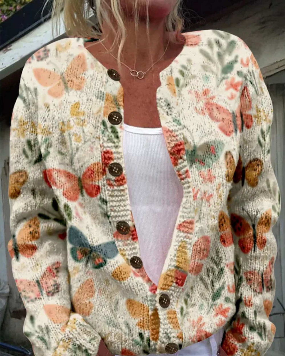 Aoife - Butterfly and Floral Print Cardigan - Product Photo