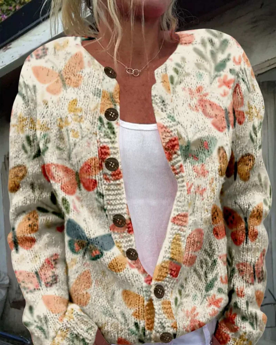 Aoife - Butterfly and Floral Print Cardigan - Product Photo