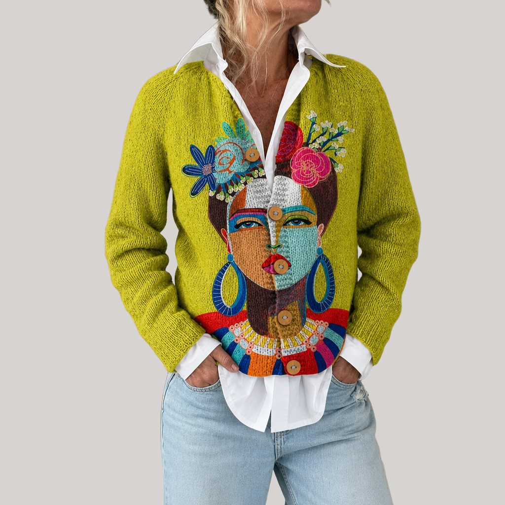Roisin - Artistic Portrait Print Cardigan