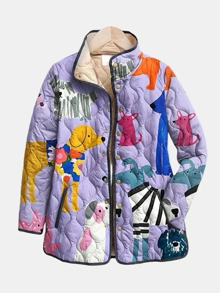 Ximena - Casual Quilted Jacket with Dog Print