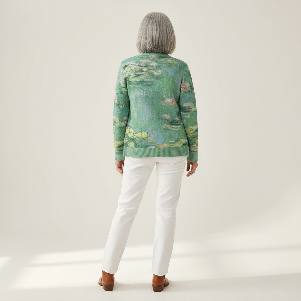 Margaret - Green Water Lily Print Cardigan - View 3