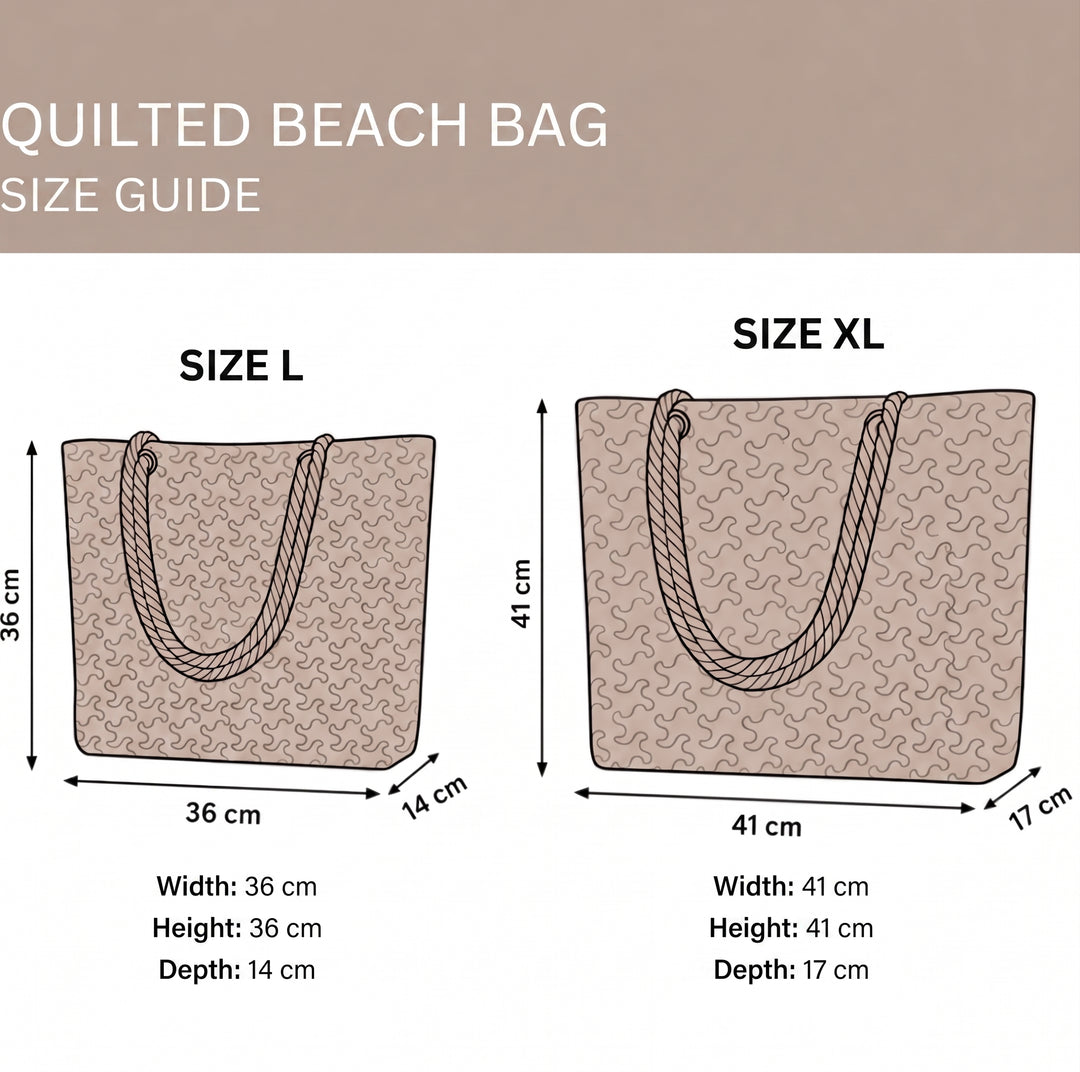 Quilted Beach Bag size guide - L and XL dimensions