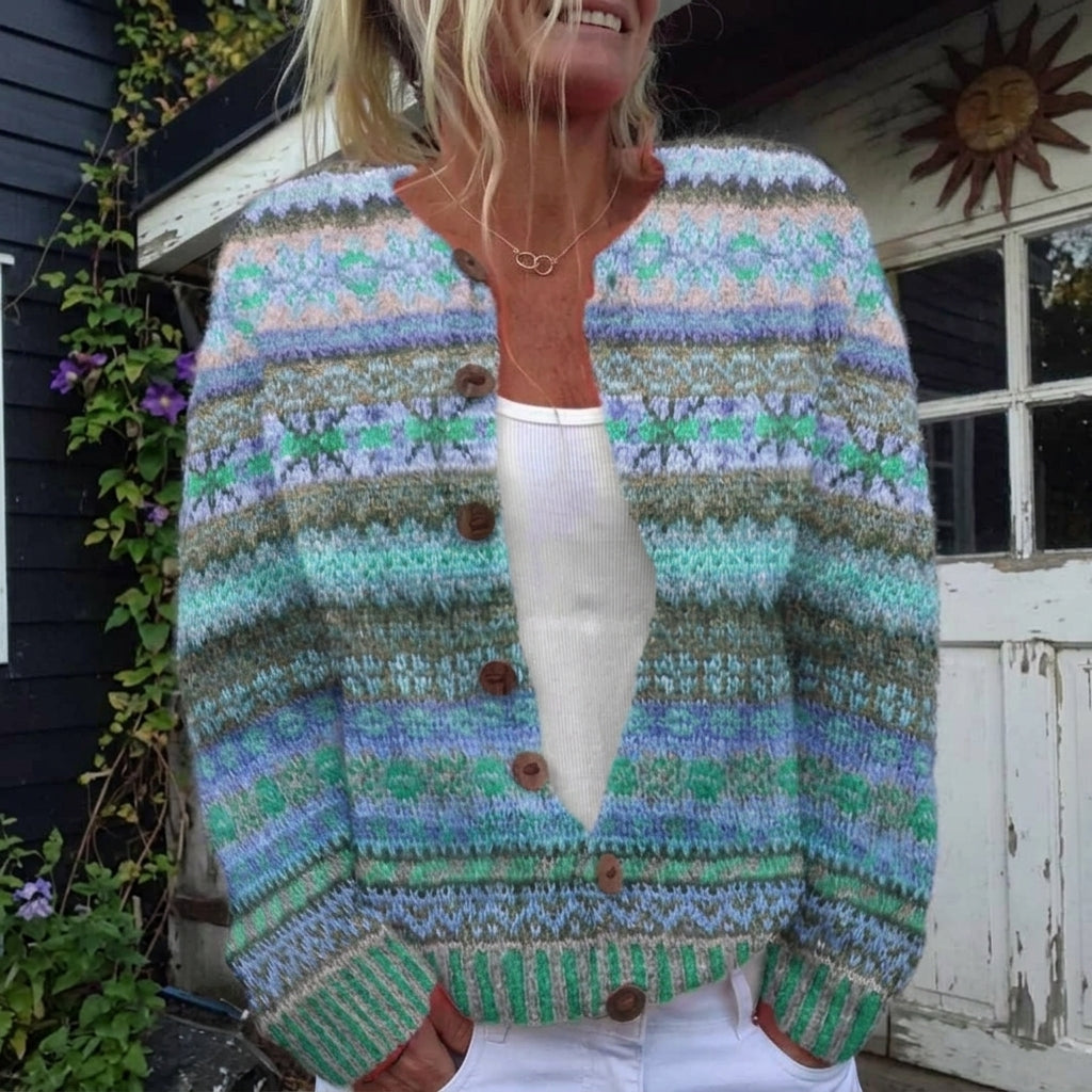 Bettina - Nordic Pastel Print Cardigan - Product Photo