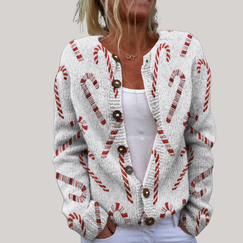 Maeve - Festive Candy Cane Print Cardigan
