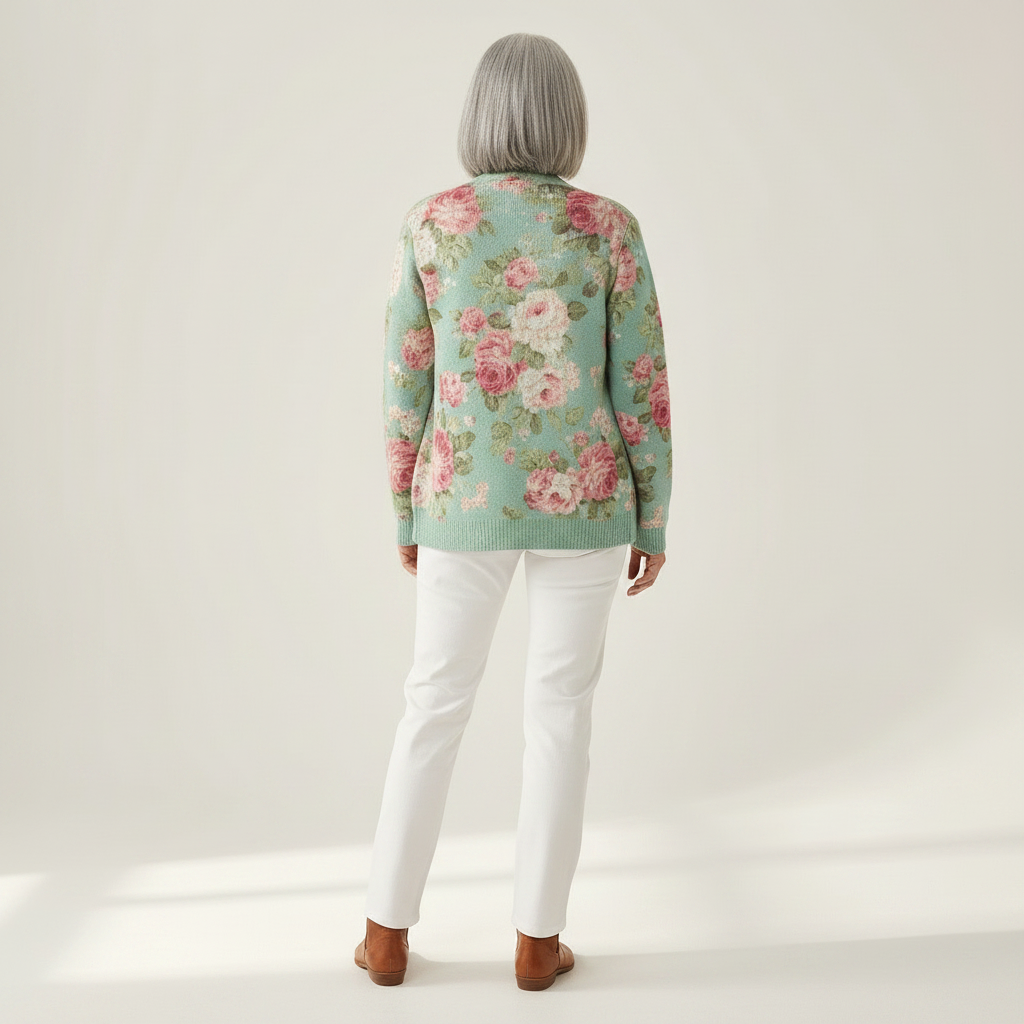 Christa - Sage Green Rose Print Cardigan - View 3