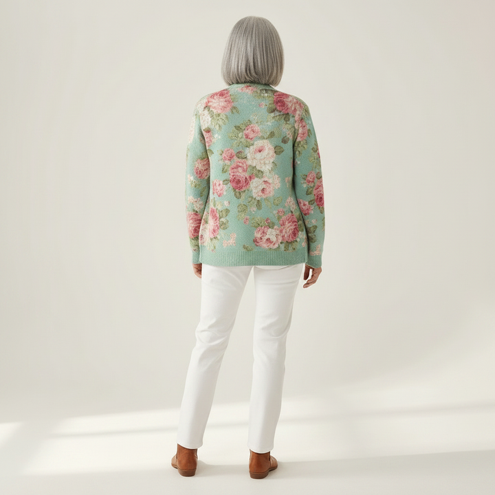 Christa - Sage Green Rose Print Cardigan - View 3