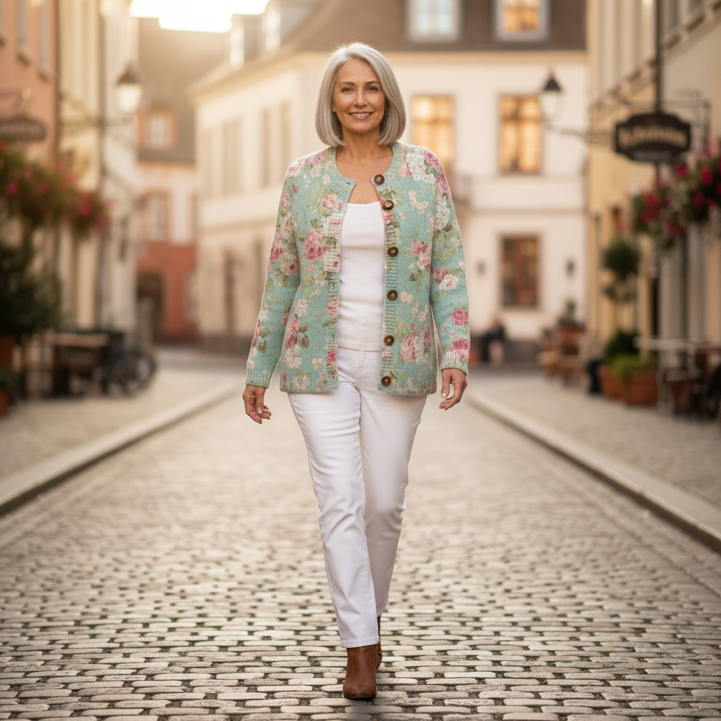 Christa - Sage Green Rose Print Cardigan - View 4