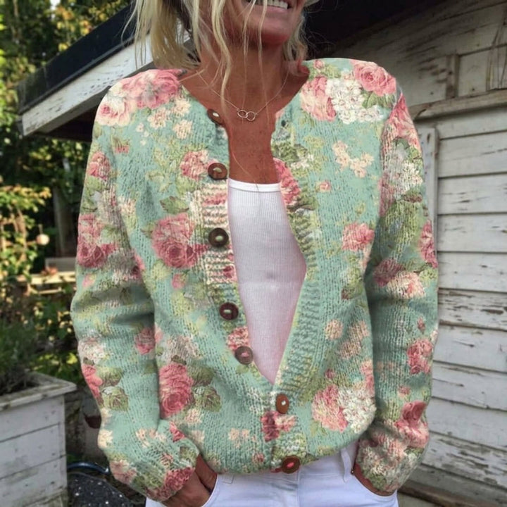 Christa - Sage Green Rose Print Cardigan - Product Photo
