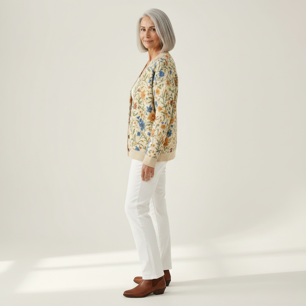 Cordelia - Cream Blossom Print Cardigan - View 2