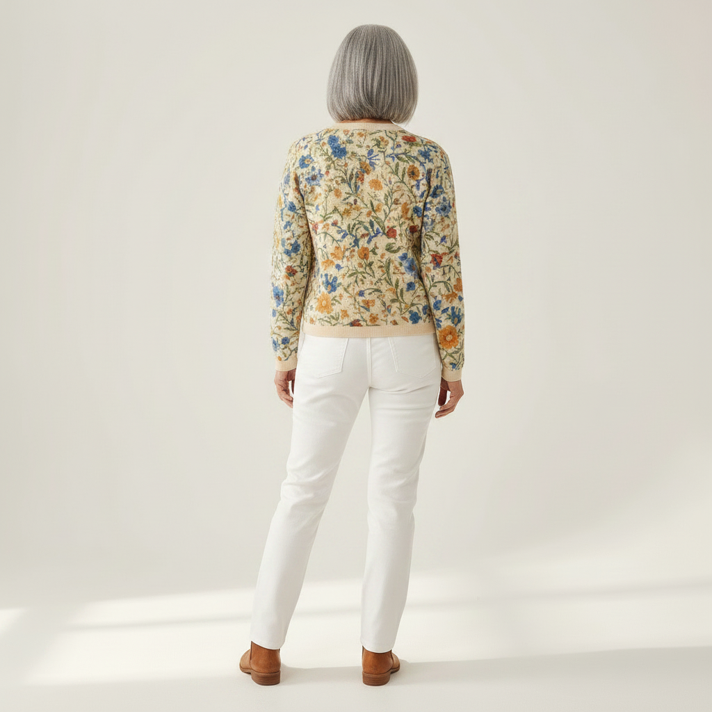 Cordelia - Cream Blossom Print Cardigan - View 3