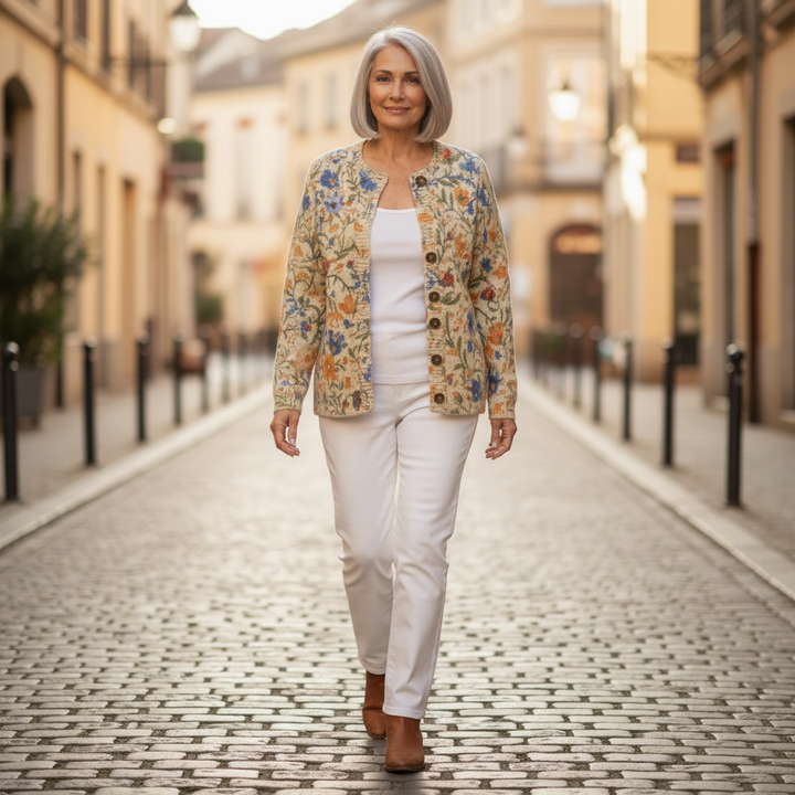 Cordelia - Cream Blossom Print Cardigan - View 4