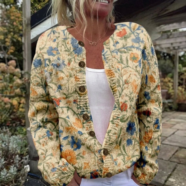 Cordelia - Cream Blossom Print Cardigan - Product Photo
