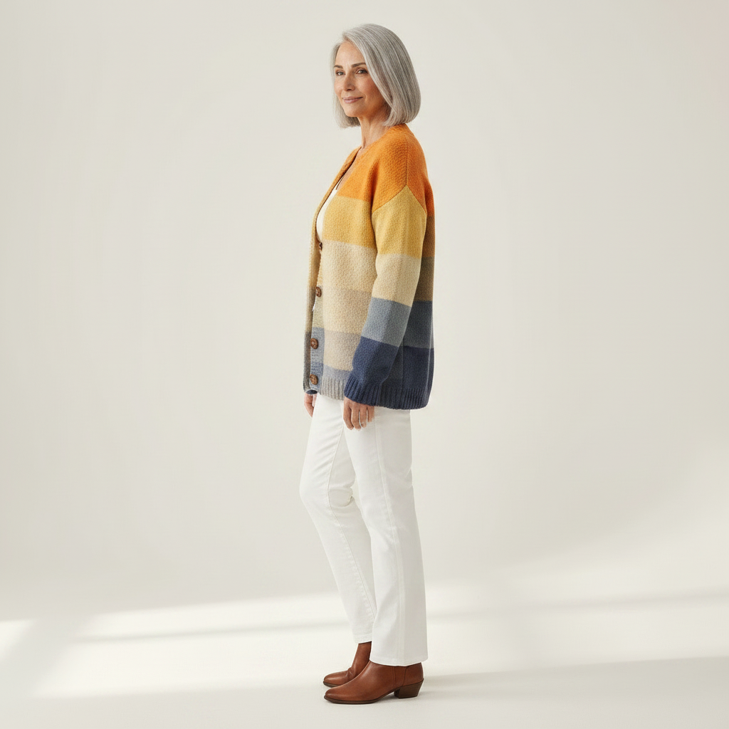 Deirdre - Ochre and Blue Block Print Cardigan - View 2