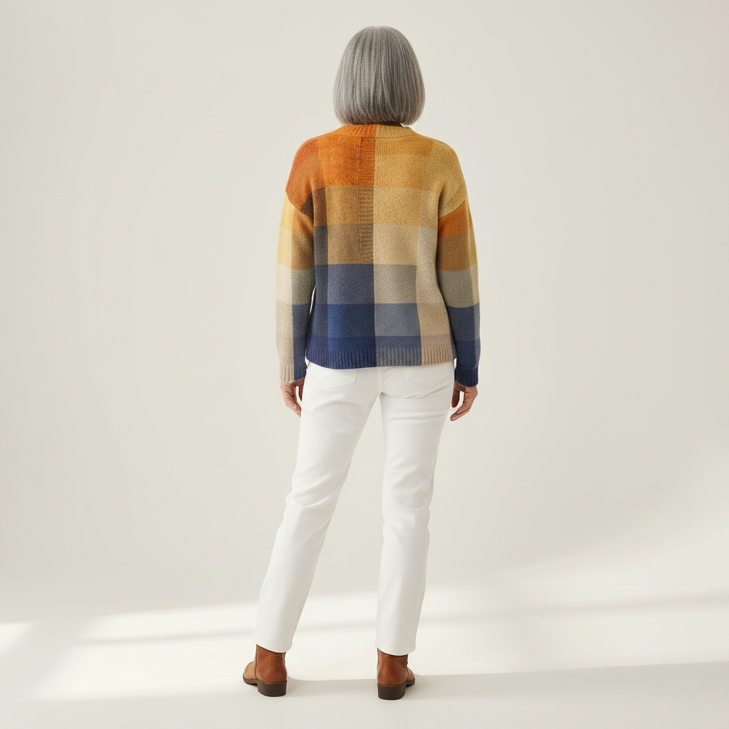 Deirdre - Ochre and Blue Block Print Cardigan - View 3