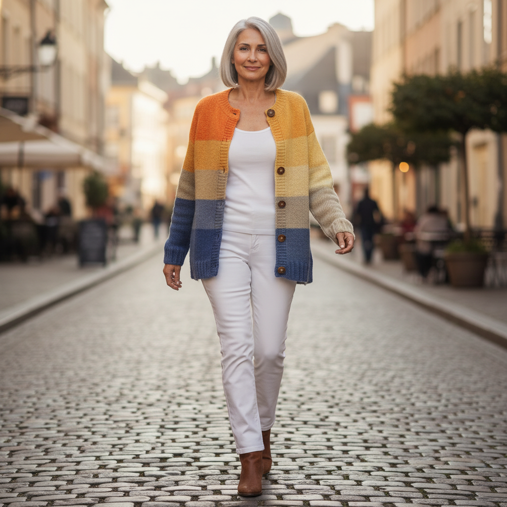 Deirdre - Ochre and Blue Block Print Cardigan - View 4