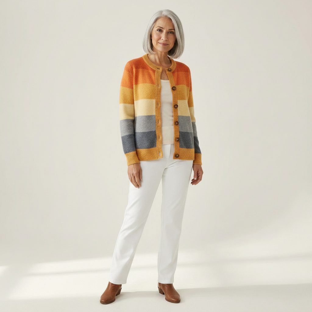 Deirdre - Ochre and Blue Block Print Cardigan - View 1