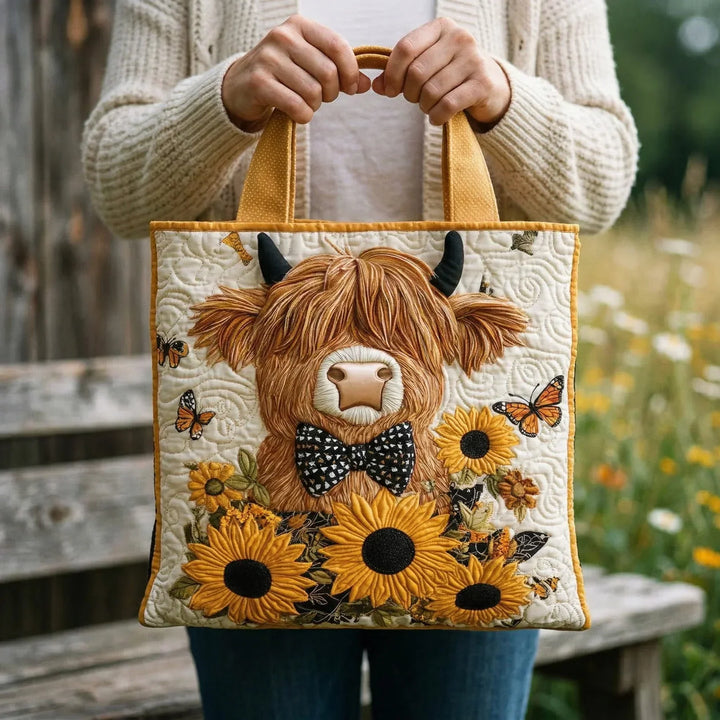 Highland Cow Sunflowers Handmade Bag