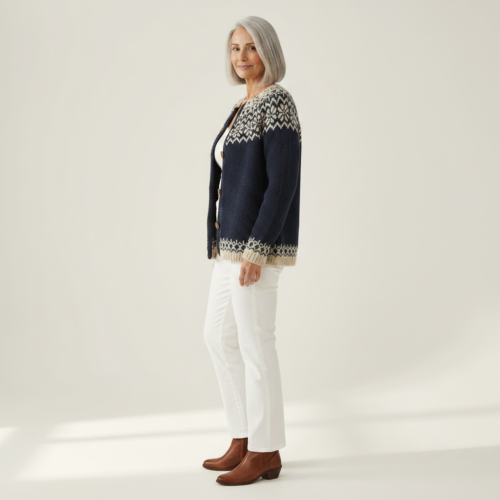 Isla - Navy Snowflake Print Cardigan - View 2