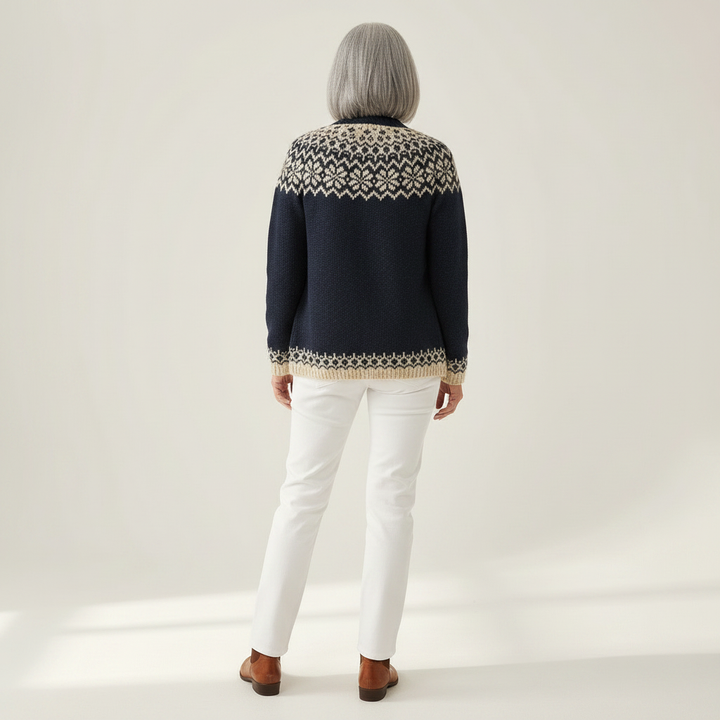 Isla - Navy Snowflake Print Cardigan - View 3