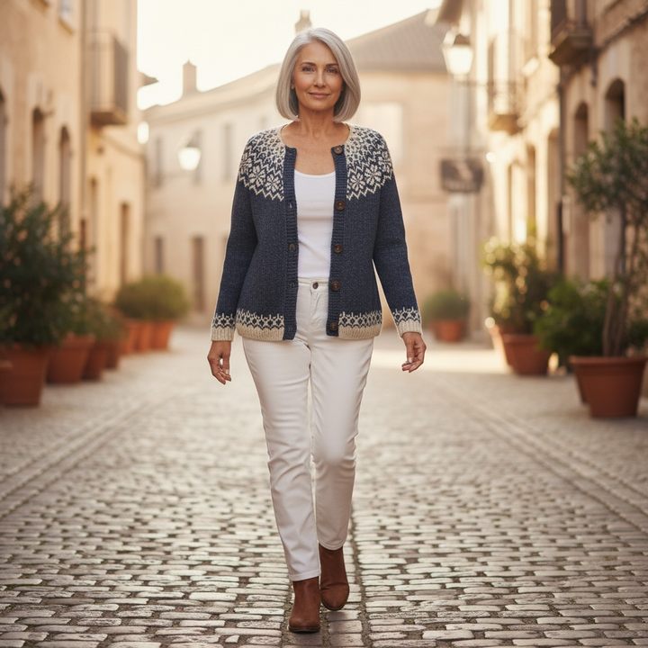 Isla - Navy Snowflake Print Cardigan - View 4