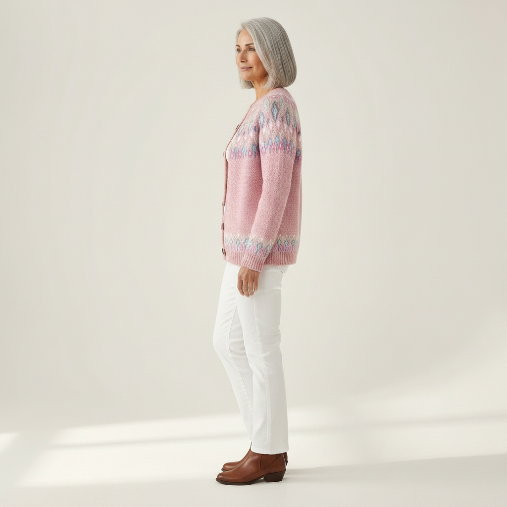 Eleanor - Pink Diamond Print Cardigan - View 2