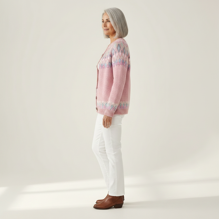 Eleanor - Pink Diamond Print Cardigan - View 2