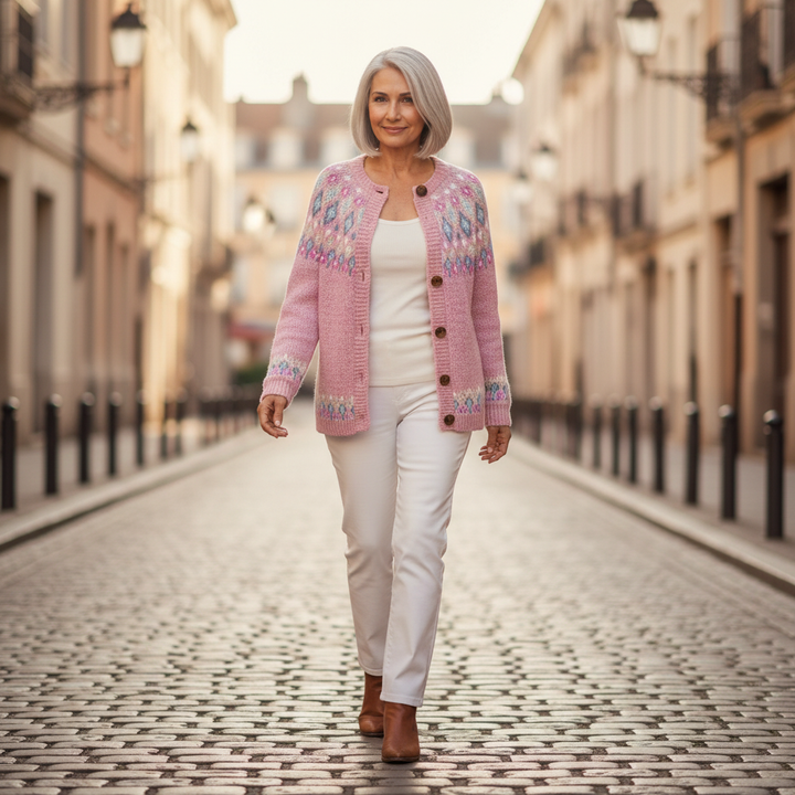 Eleanor - Pink Diamond Print Cardigan - View 4
