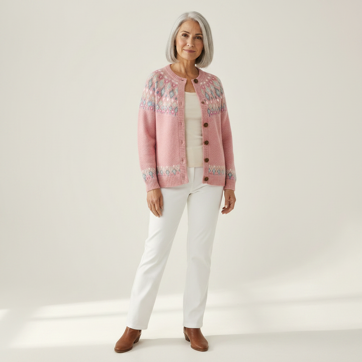 Eleanor - Pink Diamond Print Cardigan - View 1