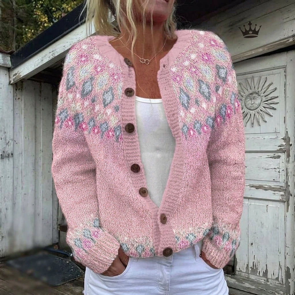 Eleanor - Pink Diamond Print Cardigan - Product Photo