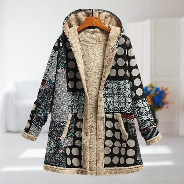 Bianca - Black Patchwork Hooded Coat