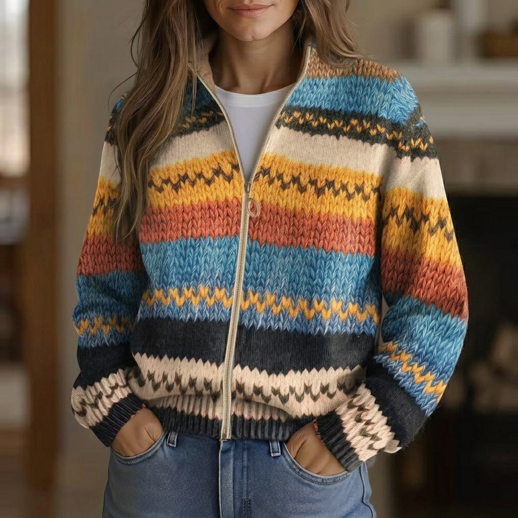 Jenna - Multicolour Zigzag Striped Zip Cardigan - Product Photo