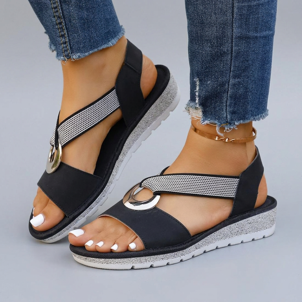 Moya Elastic-Strap Orthopaedic Sandals - Black