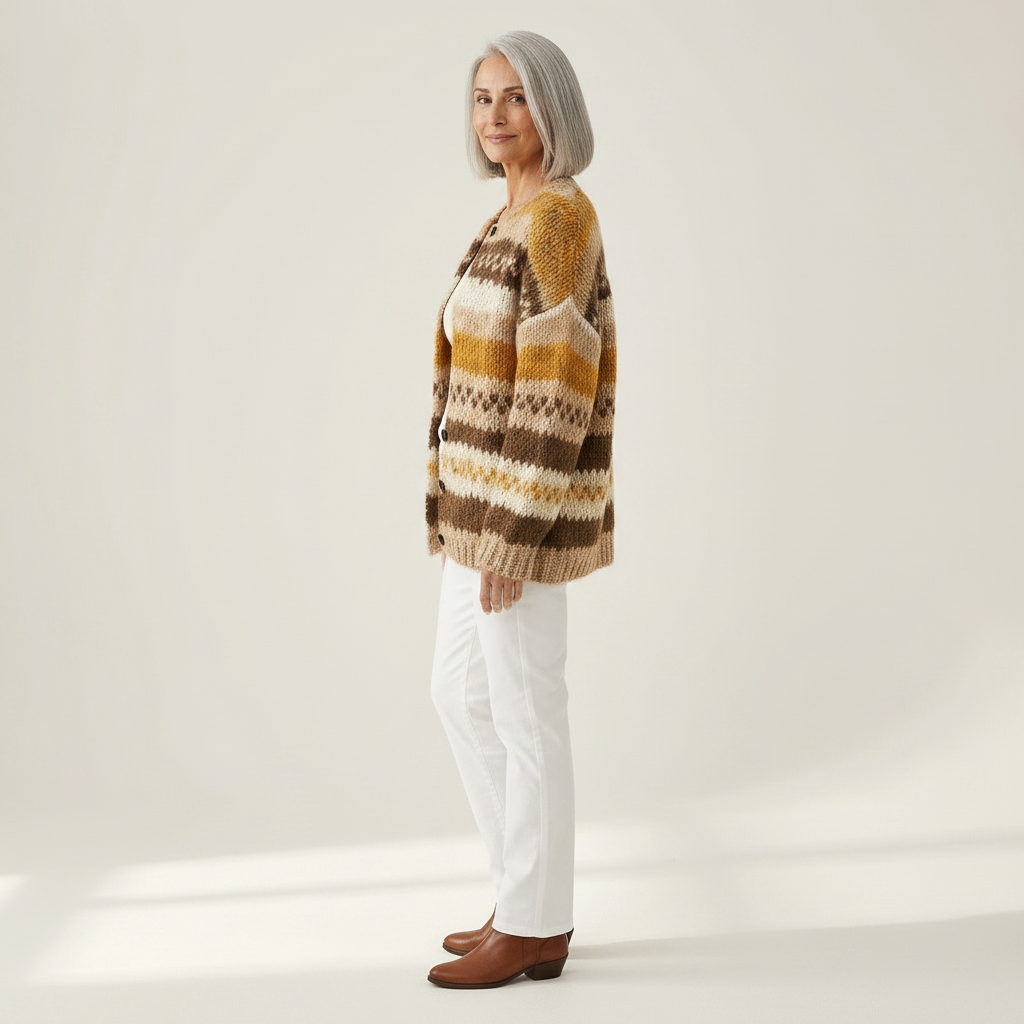 Marlene - Brown and Cream Stripe Cardigan - View 2