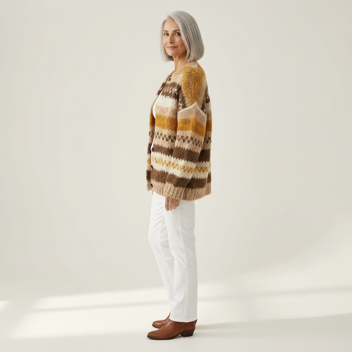 Marlene - Brown and Cream Stripe Cardigan - View 2