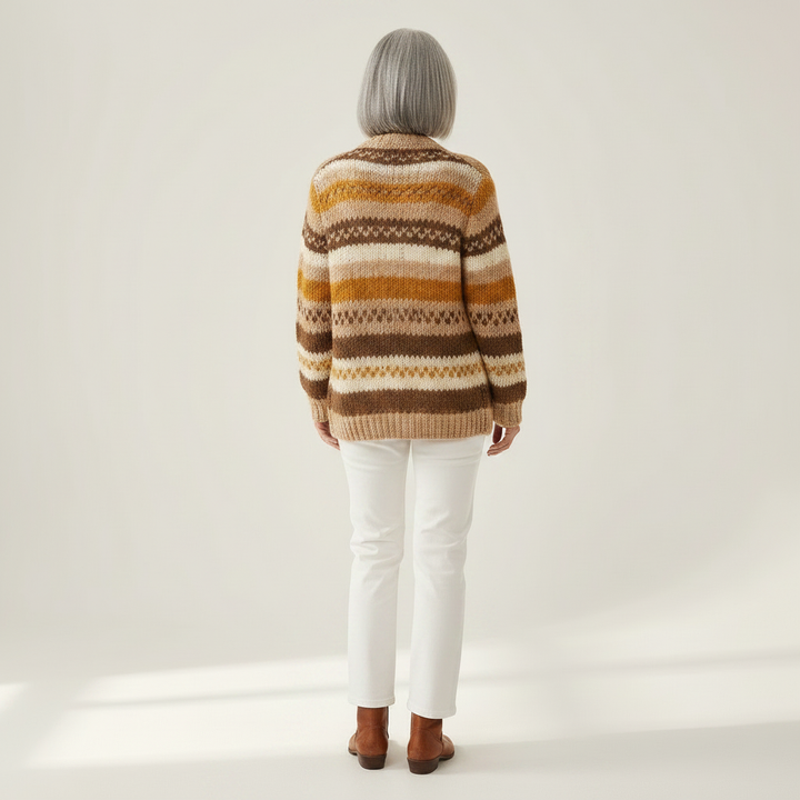 Marlene - Brown and Cream Stripe Cardigan - View 3