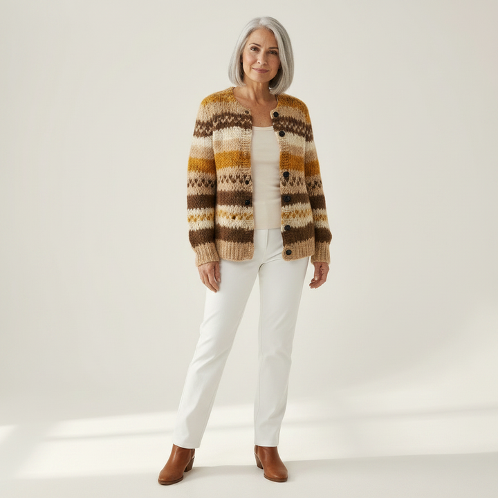 Marlene - Brown and Cream Stripe Cardigan - View 1
